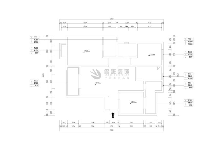 華潤(rùn)24城三居室118平米北歐風(fēng)格效果圖-魯班裝飾設(shè)計(jì)師張沛沛主筆,北歐風(fēng)格效果圖,原始戶型圖